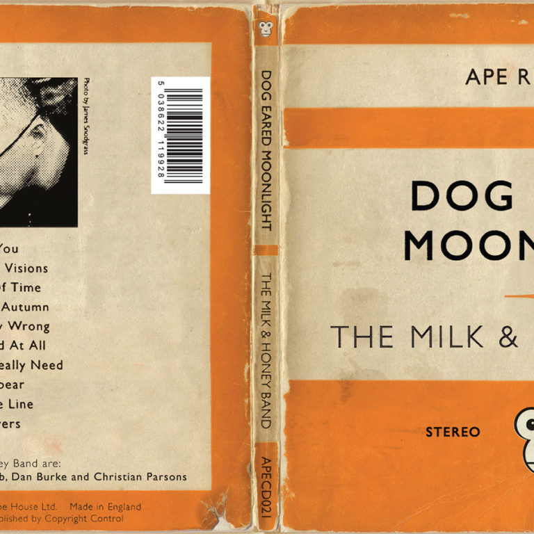 The album cover art, designed to look like a vintage paperback, for Dog Eared Moonlight by The Milk and Honey Band.