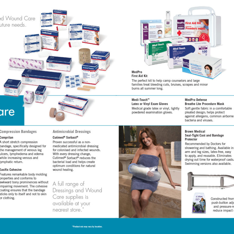 A two-page spread for wound care and first aid products.