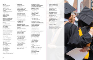 An interior program spread with graduate names and degrees