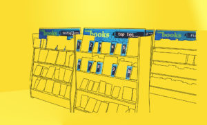 Rack signage for Tower Records Glasgow's books section.