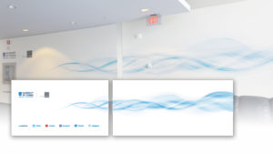 A mock up of large wall graphic in an office lobby area of the university's ACE wind tunnel facility.