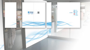 A mock-up of graphic wall panels for the entrance to the university's ACE wind tunnel facility.